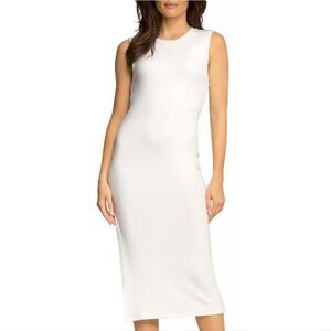 Elan Ivory Sleeveless Ribbed Midi Dress Size Large